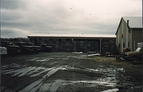 Battiato barn showing onion crates and trucks. 1992. chs-001387